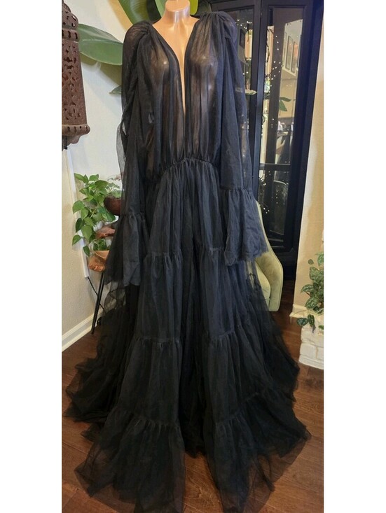 Dresses & Skirts - Tulle Maternity Photography Dress Sheer Tiered Ruffle Photo Prop OSFM - L/XL